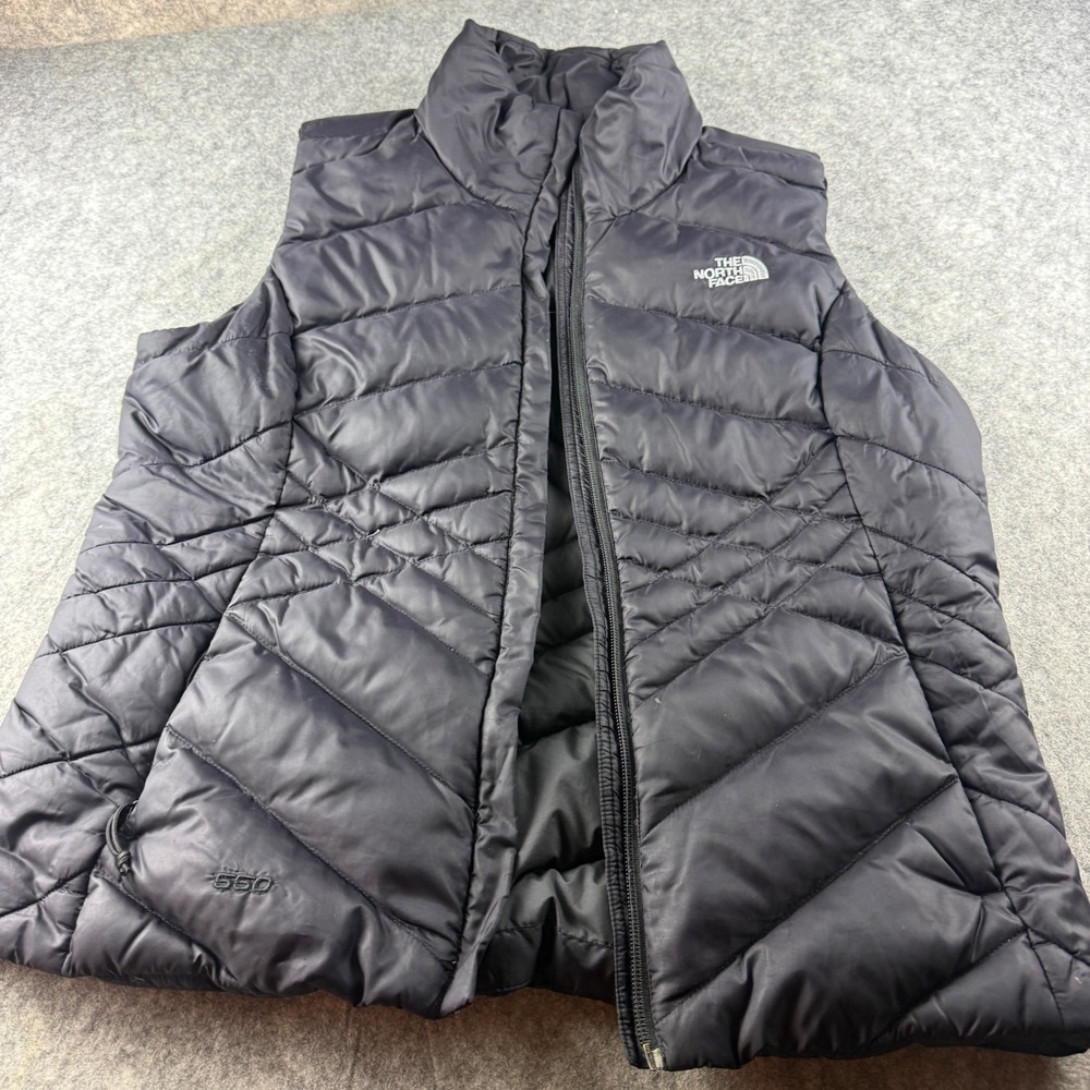 The North Face Womens 550 Down Puffer Vest Black Quilted Full Zip Medium
